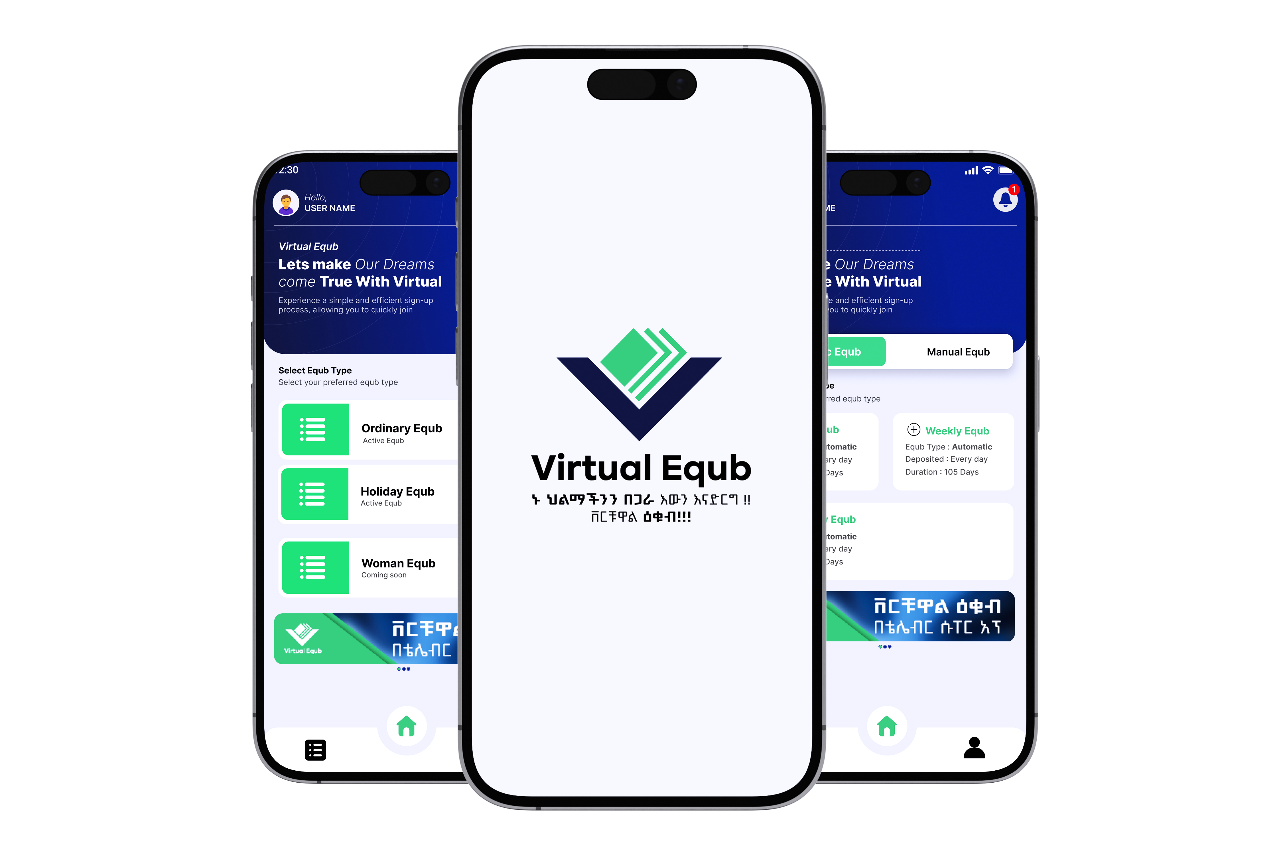 Preview of the Virtual Equb mobile app
